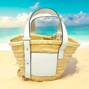 Loewe Tan and White Woven Tote Bag